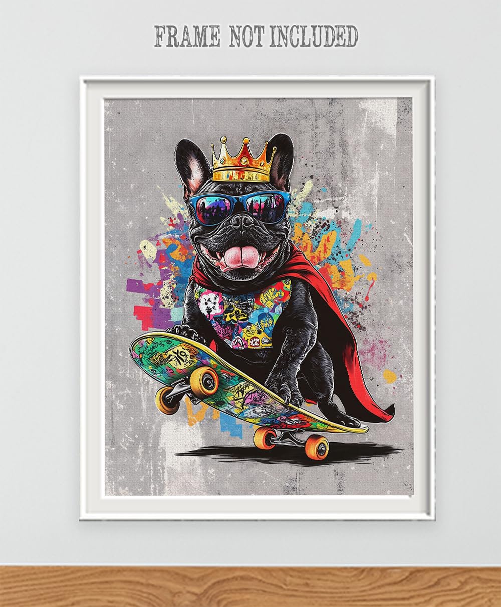 Amazon.com: Skateboard King - Crowned French Bulldog Riding a